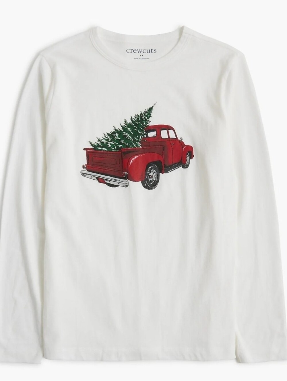 Crewcuts White Long-Sleeve Tee with Red Truck and Green Tree Christmas